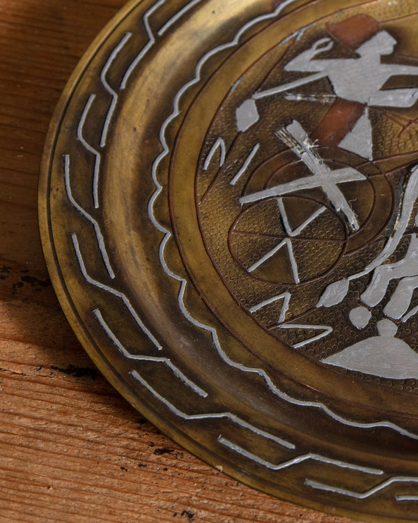 Brass Horse Plate w/ Silver and Copper Inlay, Egypt, 1960's - Lone Fox