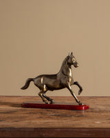 Brass Horse Statue on Wooden Base, 1970's - Lone Fox