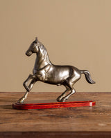 Brass Horse Statue on Wooden Base, 1970's - Lone Fox
