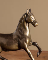 Brass Horse Statue on Wooden Base, 1970's - Lone Fox