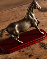 Brass Horse Statue on Wooden Base, 1970's - Lone Fox