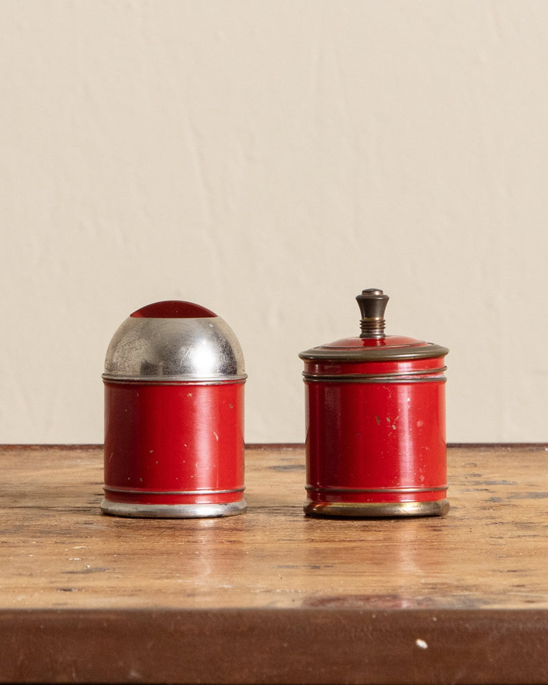 Brass & Red Lacquered Tray w/ Canisters Set - Lone Fox