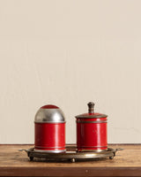 Brass & Red Lacquered Tray w/ Canisters Set - Lone Fox