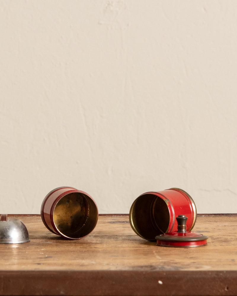 Brass & Red Lacquered Tray w/ Canisters Set - Lone Fox