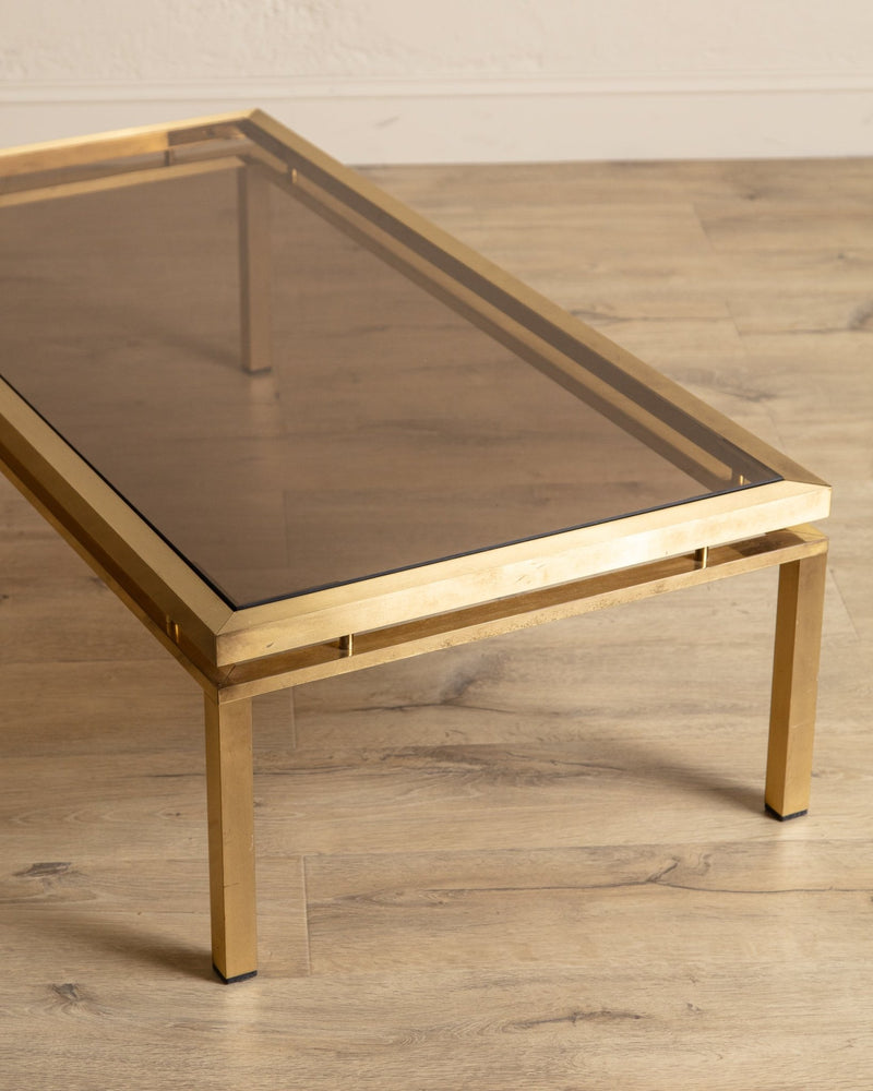 Brass & Smoked Glass Coffee Table Manner of Guy Lefevre, 1970's - Lone Fox