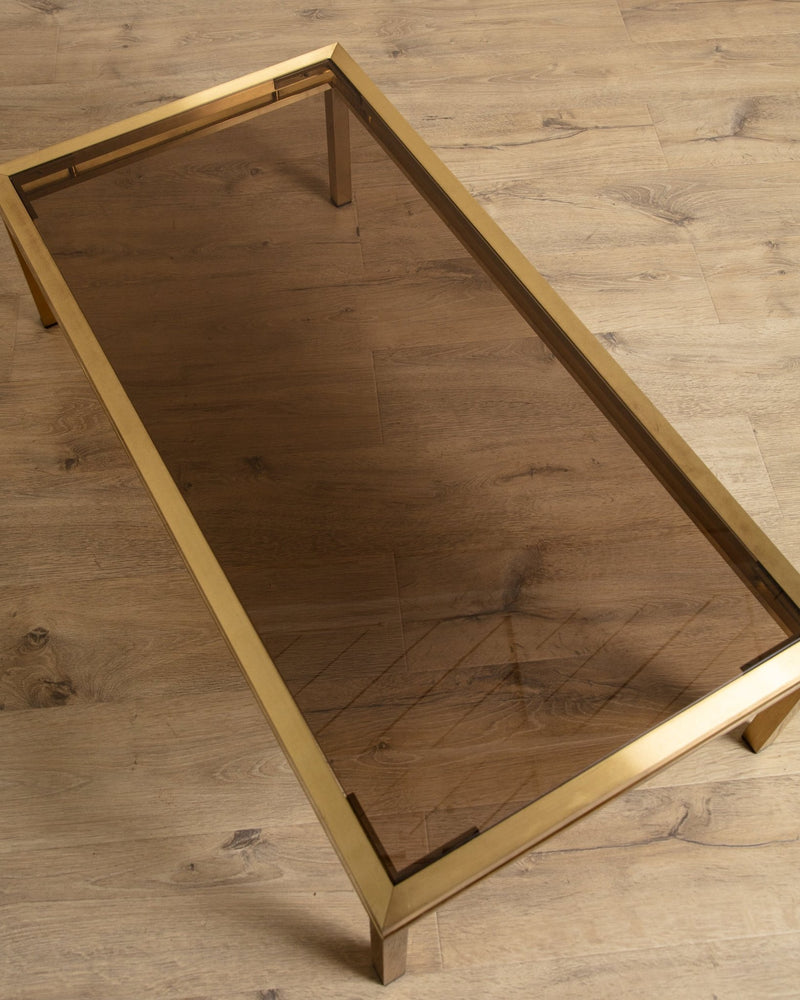 Brass & Smoked Glass Coffee Table Manner of Guy Lefevre, 1970's - Lone Fox
