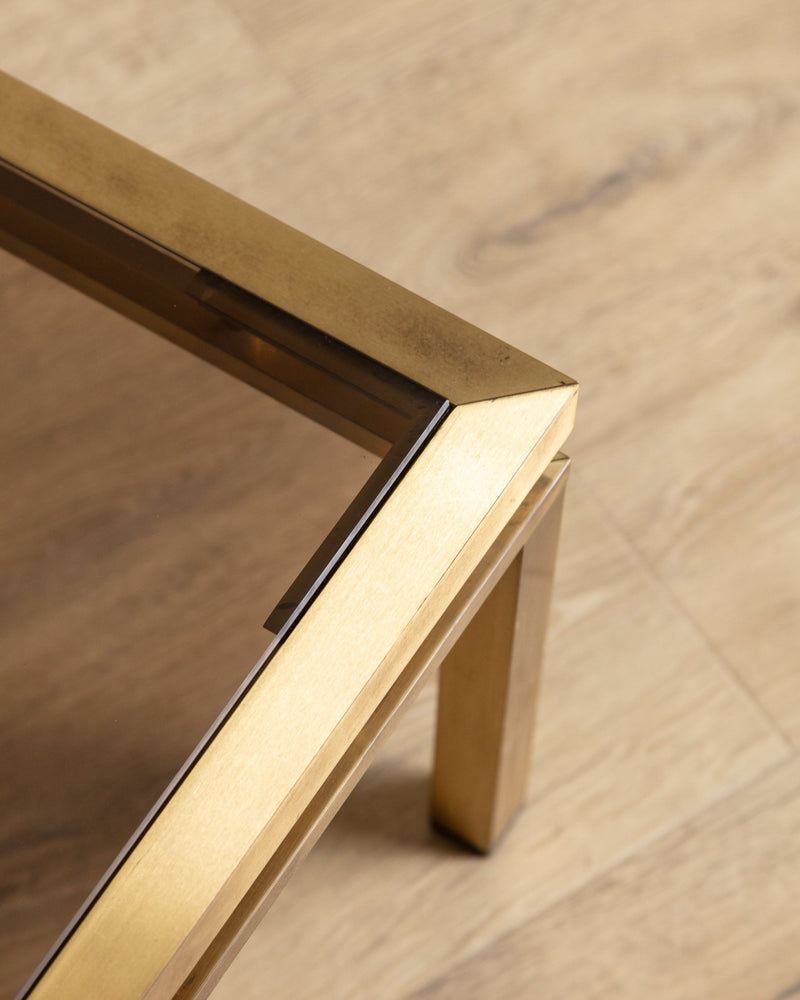 Brass & Smoked Glass Coffee Table Manner of Guy Lefevre, 1970's - Lone Fox