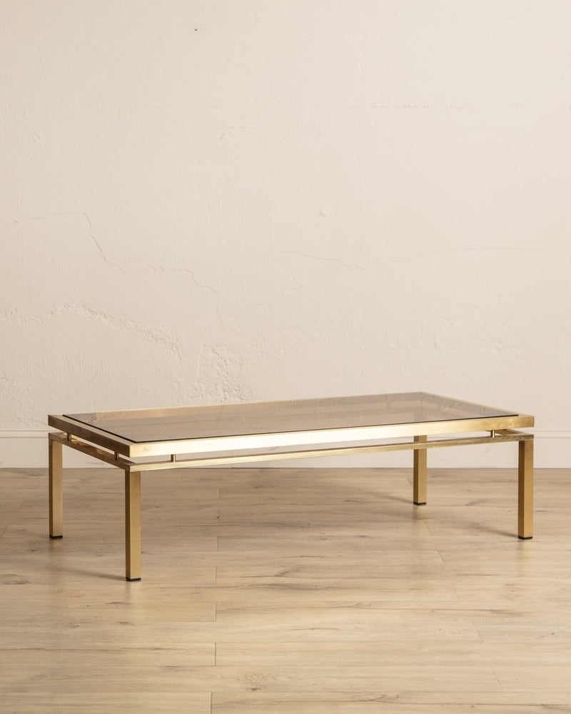 Brass & Smoked Glass Coffee Table Manner of Guy Lefevre, 1970's - Lone Fox