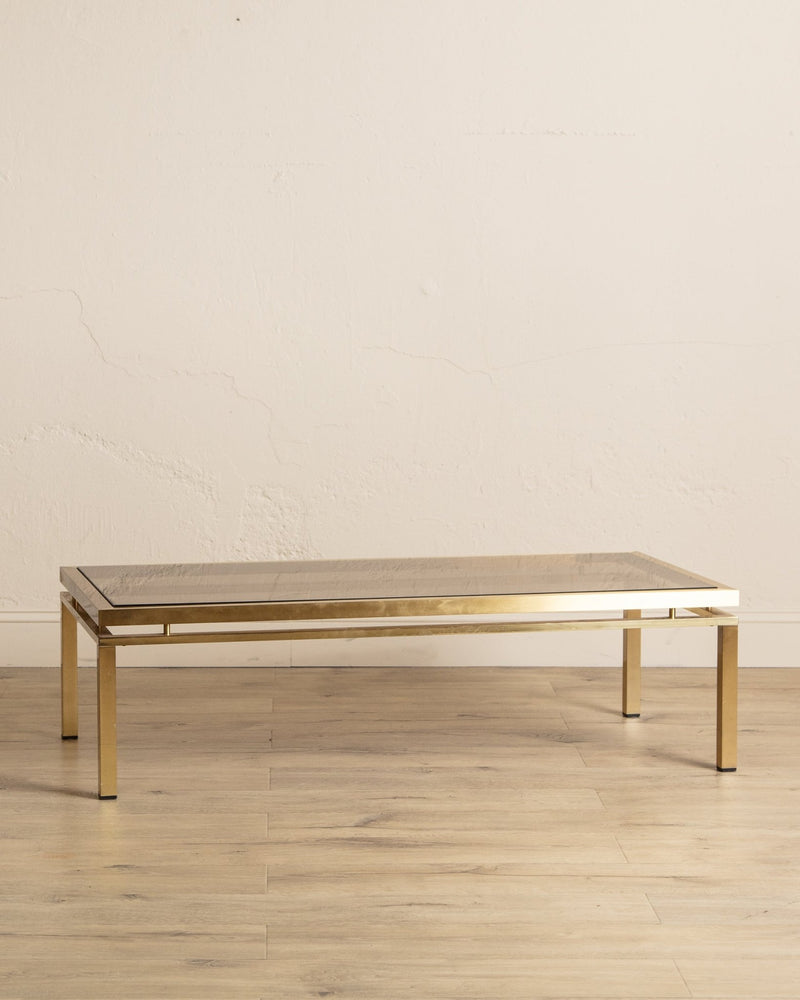 Brass & Smoked Glass Coffee Table Manner of Guy Lefevre, 1970's - Lone Fox