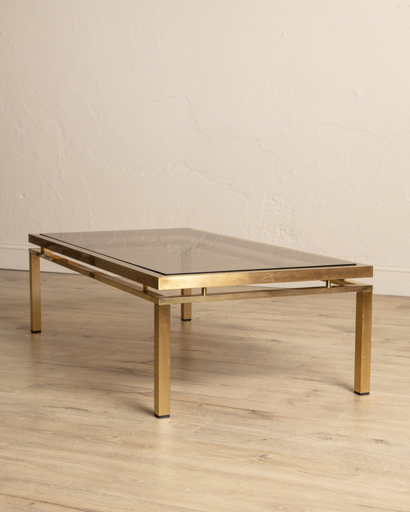Brass & Smoked Glass Coffee Table Manner of Guy Lefevre, 1970's - Lone Fox