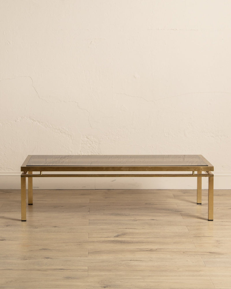 Brass & Smoked Glass Coffee Table Manner of Guy Lefevre, 1970's - Lone Fox