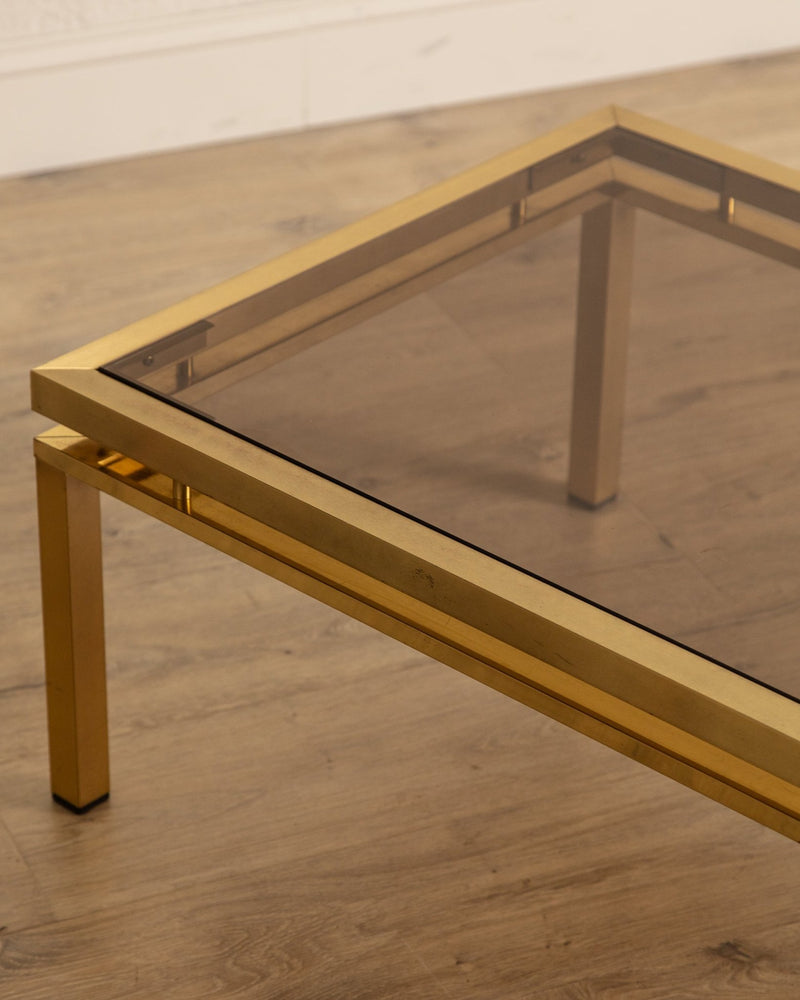 Brass & Smoked Glass Coffee Table Manner of Guy Lefevre, 1970's - Lone Fox