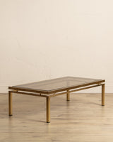 Brass & Smoked Glass Coffee Table Manner of Guy Lefevre, 1970's - Lone Fox