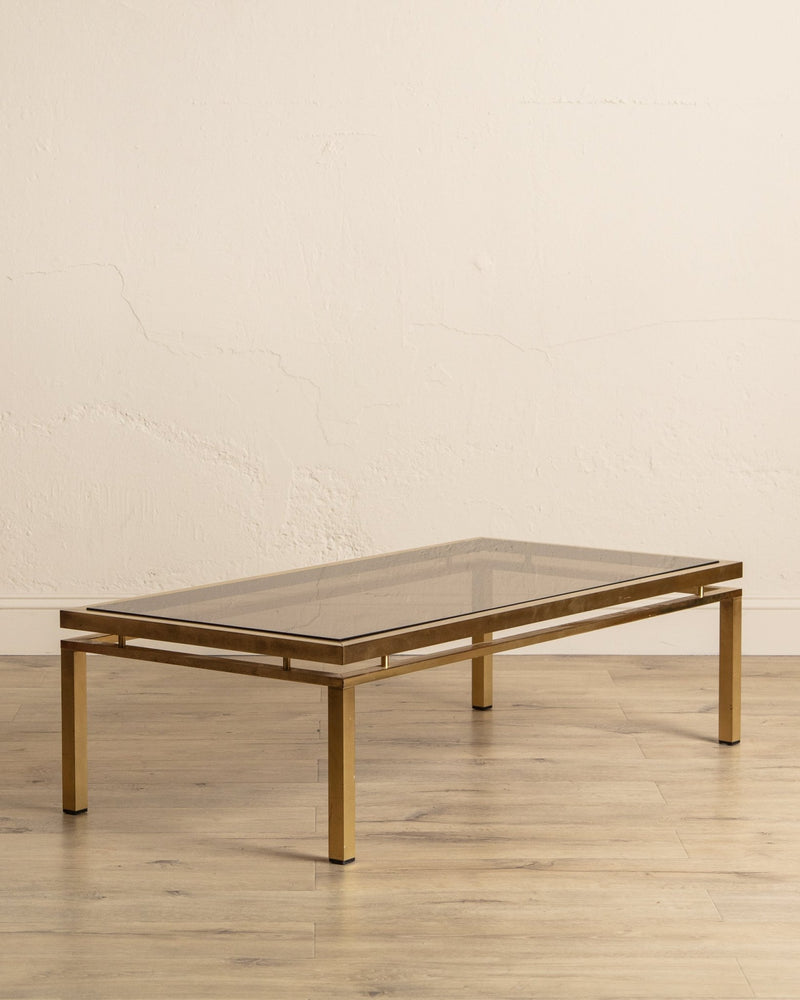 Brass & Smoked Glass Coffee Table Manner of Guy Lefevre, 1970's - Lone Fox