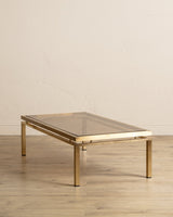 Brass & Smoked Glass Coffee Table Manner of Guy Lefevre, 1970's - Lone Fox