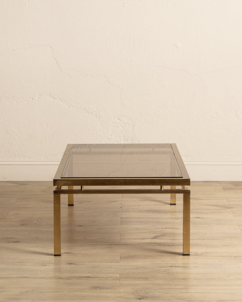 Brass & Smoked Glass Coffee Table Manner of Guy Lefevre, 1970's - Lone Fox
