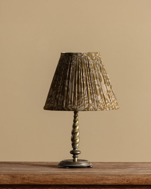 Brass Spiral Table Lamp w/ Pleated Fabric Shade, 1950's - Lone Fox