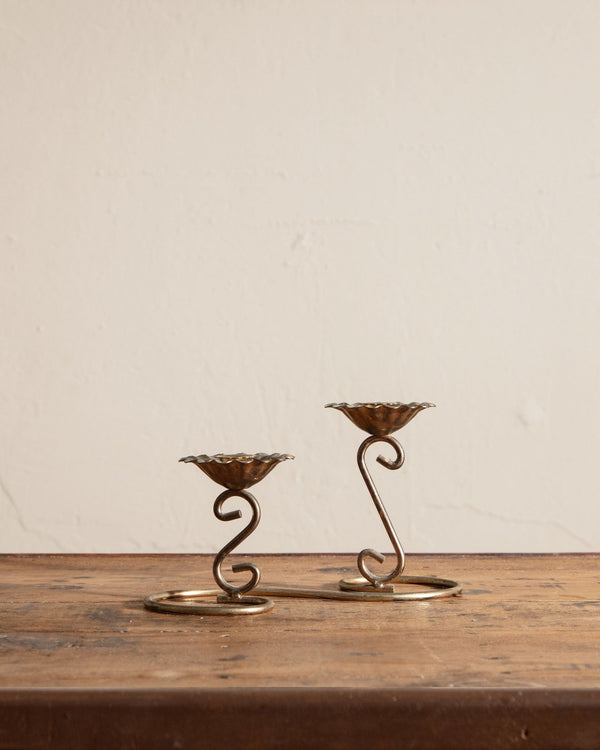 Brass Swirl Double Floral Taper Holder - Lone Fox