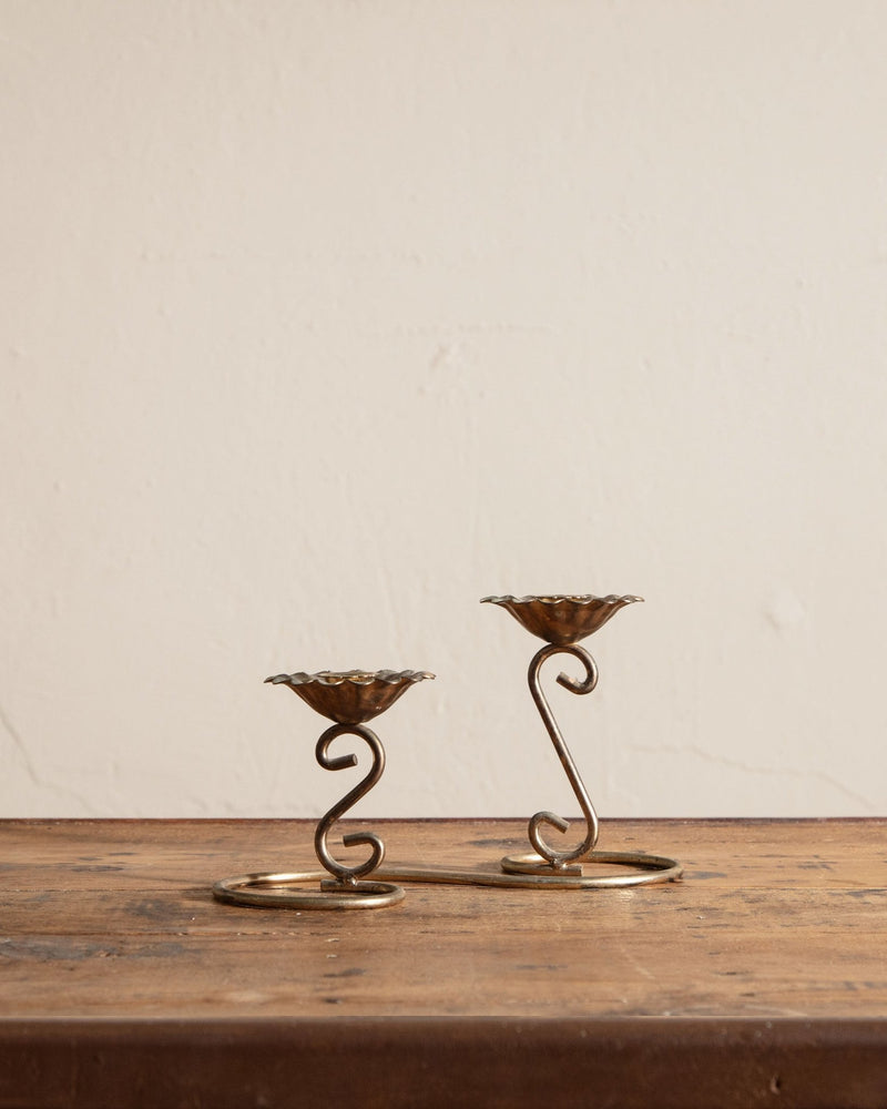 Brass Swirl Double Floral Taper Holder - Lone Fox