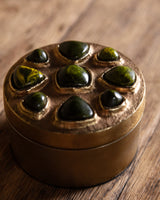 Brass Trinket Box with Green Cabochons, Mexico, 1960's - Lone Fox