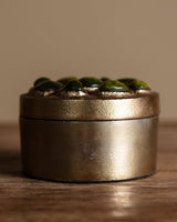 Brass Trinket Box with Green Cabochons, Mexico, 1960's - Lone Fox