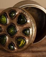 Brass Trinket Box with Green Cabochons, Mexico, 1960's - Lone Fox