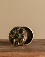 Brass Trinket Box with Green Cabochons, Mexico, 1960's - Lone Fox