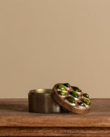 Brass Trinket Box with Green Cabochons, Mexico, 1960's - Lone Fox