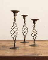 Brass Twisted Taper Holders, Set of 3 - Lone Fox