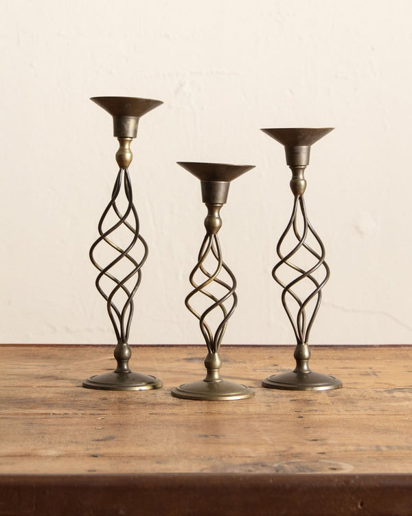 Brass Twisted Taper Holders, Set of 3 - Lone Fox