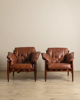 Brazilian Mahogany & Leather Lounge Chairs, Brazil, 1960's (2 Available) - Lone Fox