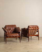 Brazilian Mahogany & Leather Lounge Chairs, Brazil, 1960's (2 Available) - Lone Fox