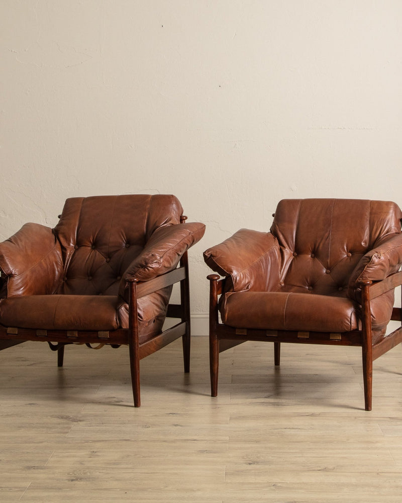 Brazilian Mahogany & Leather Lounge Chairs, Brazil, 1960's (2 Available) - Lone Fox