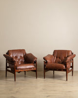 Brazilian Mahogany & Leather Lounge Chairs, Brazil, 1960's (2 Available) - Lone Fox
