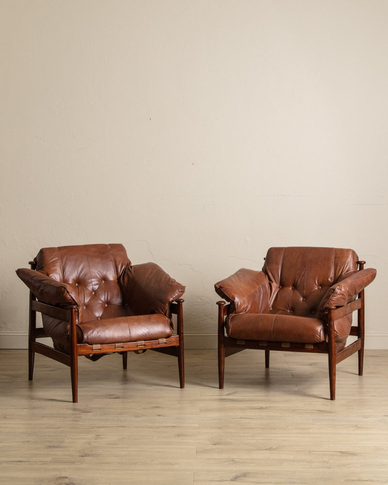 Brazilian Mahogany & Leather Lounge Chairs, Brazil, 1960's (2 Available) - Lone Fox