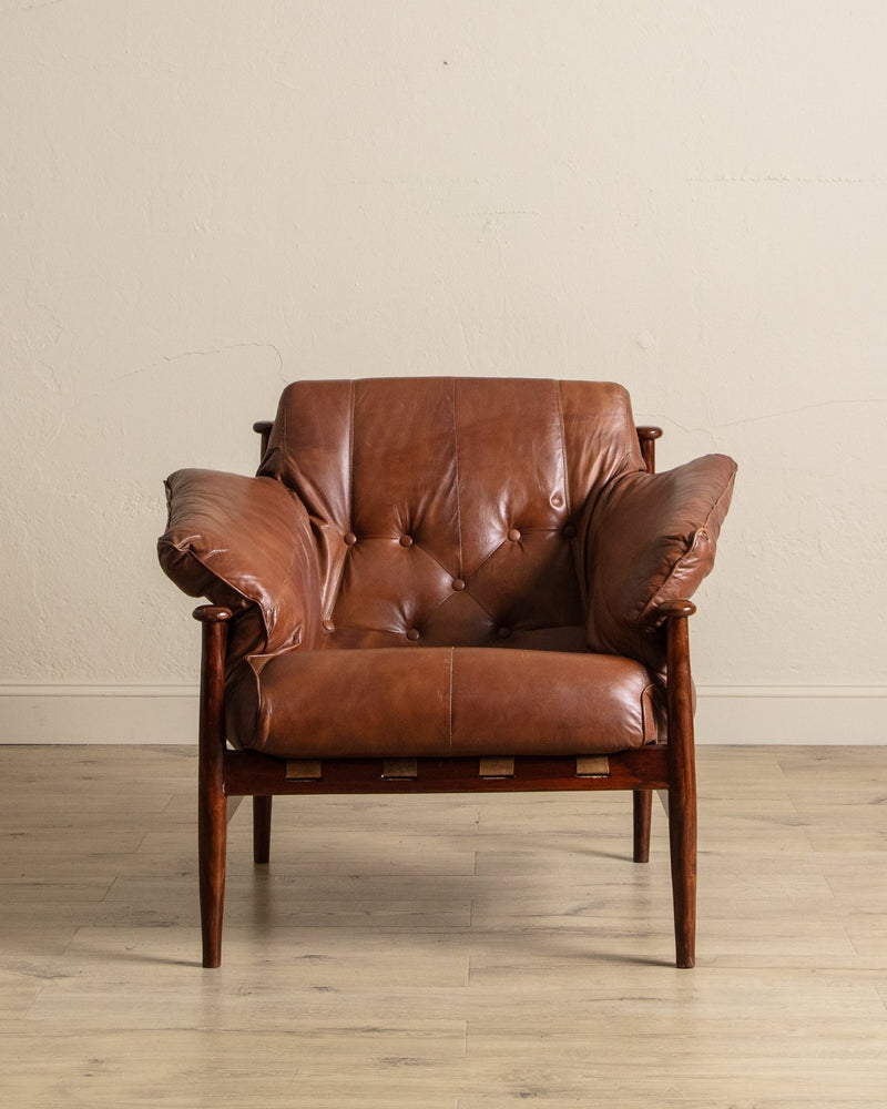 Brazilian Mahogany & Leather Lounge Chairs, Brazil, 1960's (2 Available) - Lone Fox