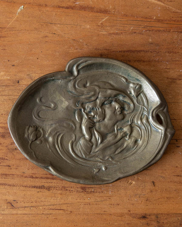 Bronze Art Nouveau Smoking Woman Ashtray - Lone Fox