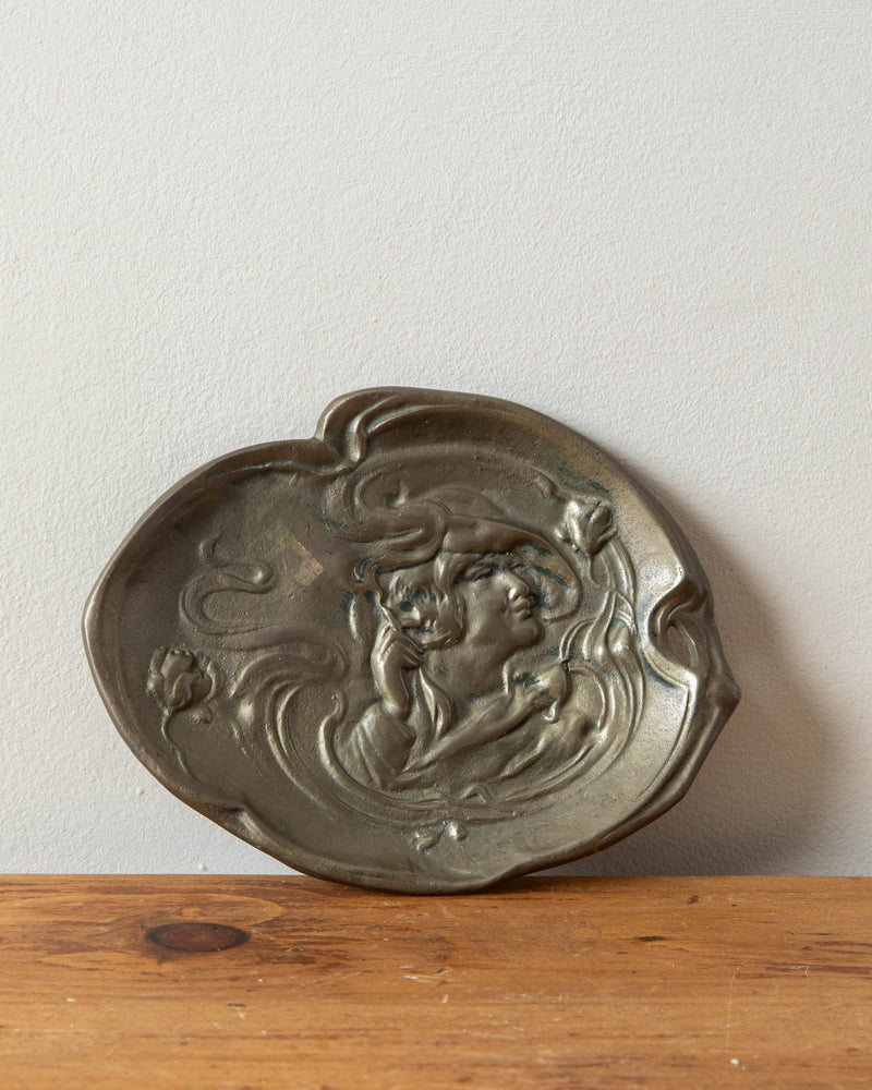 Bronze Art Nouveau Smoking Woman Ashtray - Lone Fox