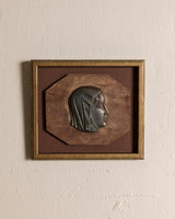 Bronze Madonna Plaque on Russet Linen in Brass Style Frame, 1950's - Lone Fox