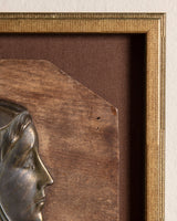 Bronze Madonna Plaque on Russet Linen in Brass Style Frame, 1950's - Lone Fox