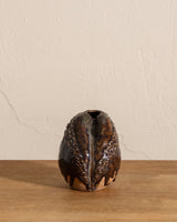 Brown Textured Studio Pottery Vase, Signed - Lone Fox