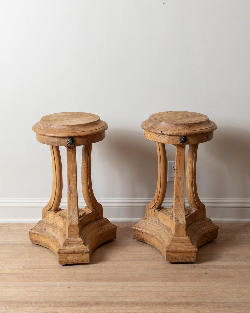 Brushed Oak Pedestal Side Tables (Set of 2) - Lone Fox