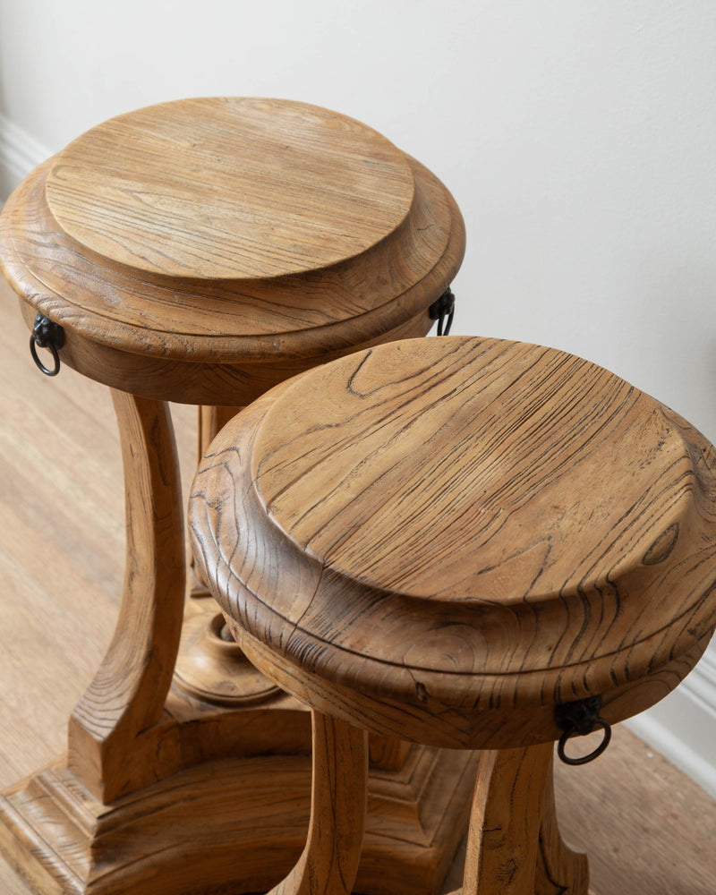 Brushed Oak Pedestal Side Tables (Set of 2) - Lone Fox