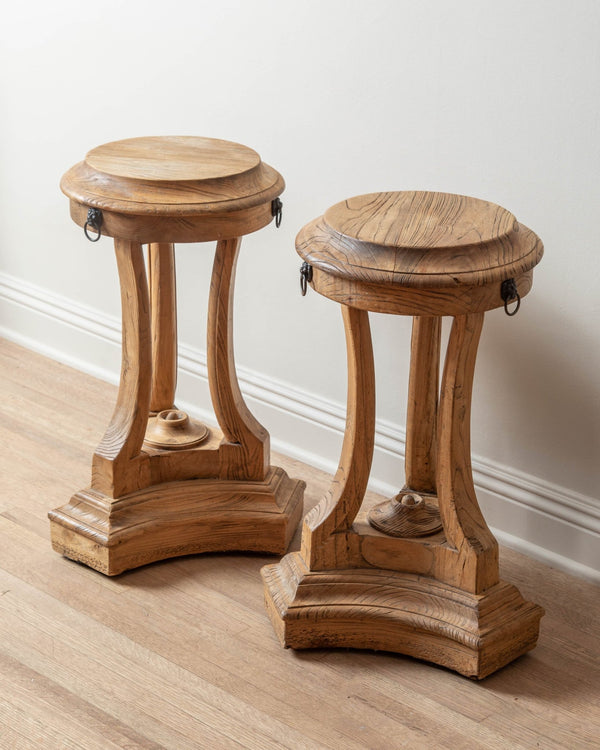 Brushed Oak Pedestal Side Tables (Set of 2) - Lone Fox