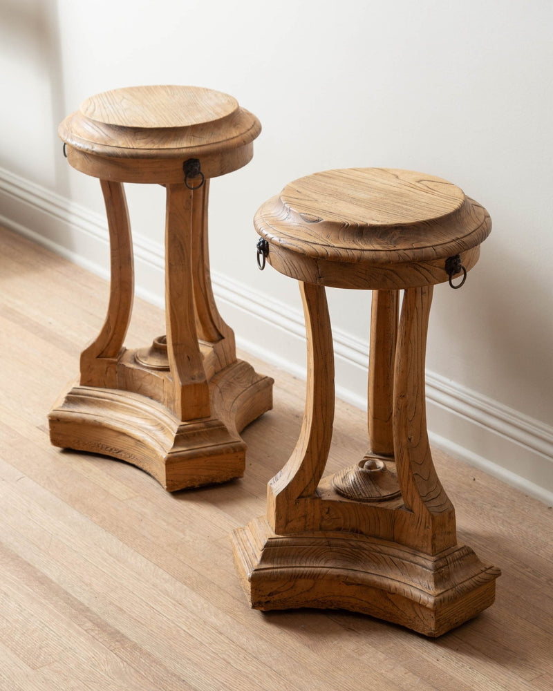 Brushed Oak Pedestal Side Tables (Set of 2) - Lone Fox