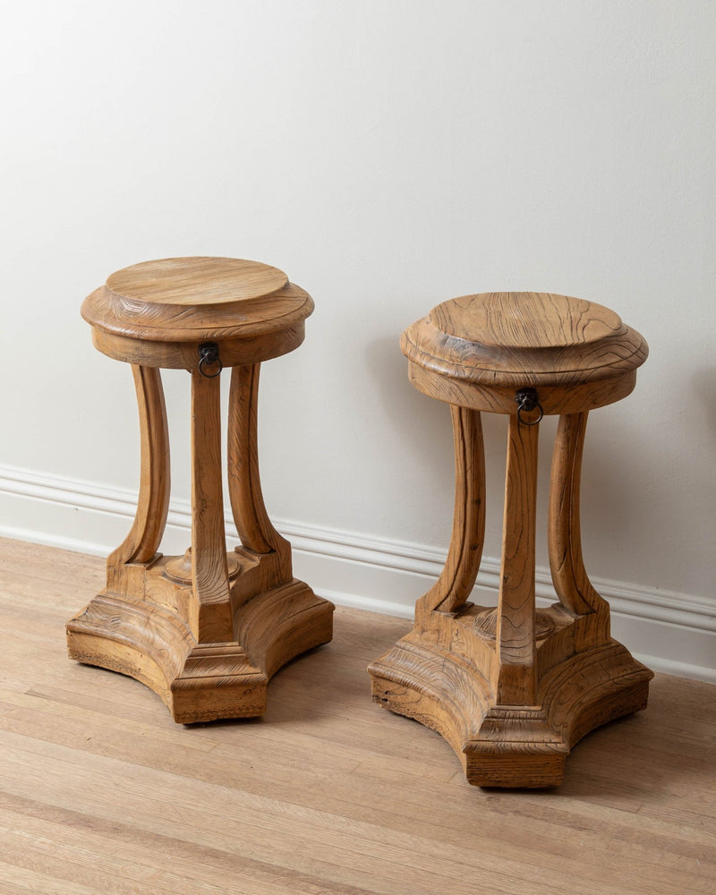 Brushed Oak Pedestal Side Tables (Set of 2) - Lone Fox