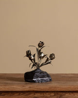 Brutalist Brass Flower Sculpture on Stone Base, United States, 1960s - Lone Fox