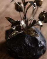 Brutalist Brass Flower Sculpture on Stone Base, United States, 1960s - Lone Fox