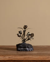 Brutalist Brass Flower Sculpture on Stone Base, United States, 1960s - Lone Fox