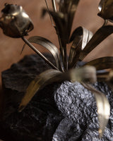 Brutalist Brass Flower Sculpture on Stone Base, United States, 1960s - Lone Fox